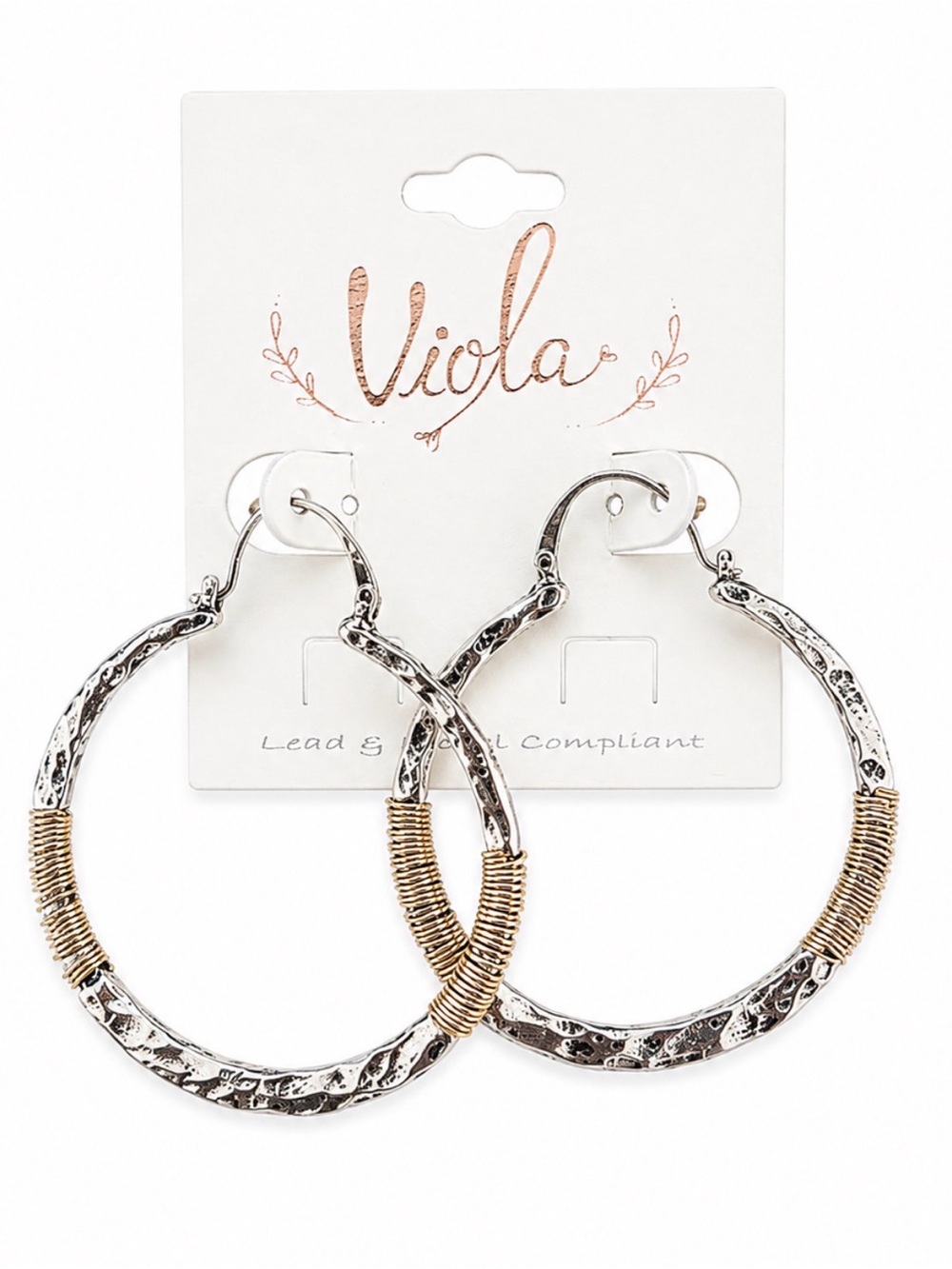 Viola Mixed Metal Hammered Hoop Earrings Silver Gold Boho Statement NWT